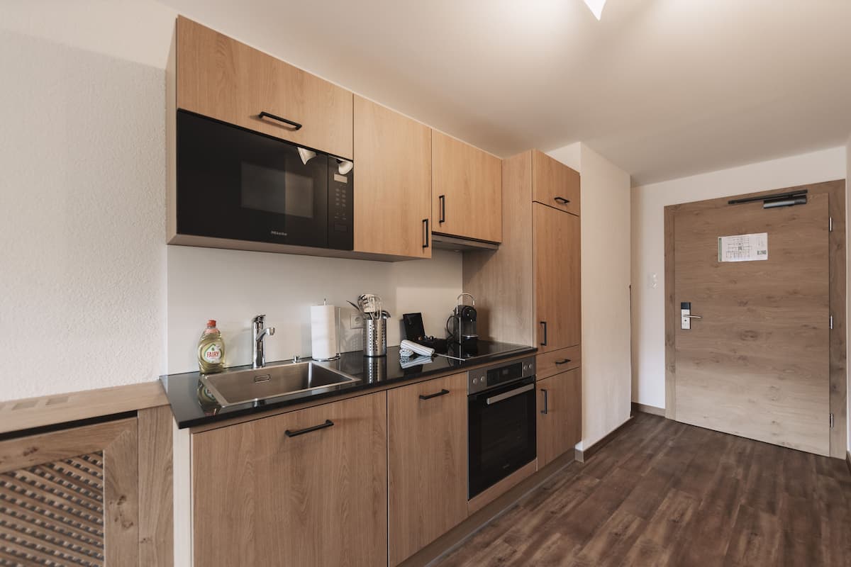 full-sized fridge, oven, stovetop, dishwasher