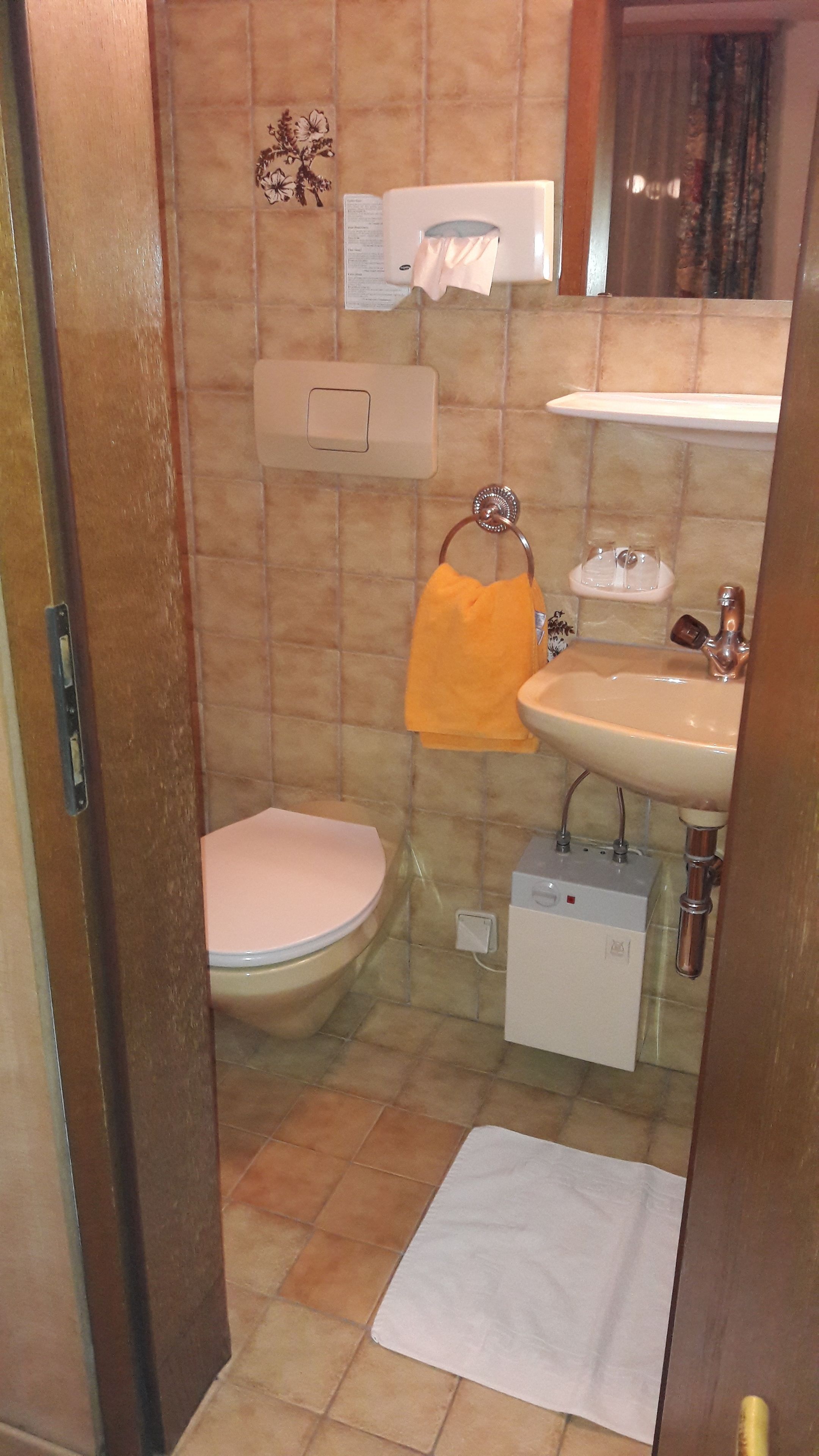 family room (basement) | bathroom | shower, hair dryer, towels