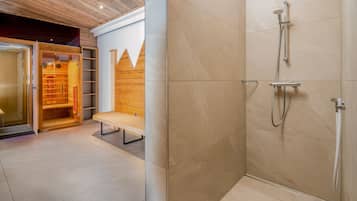 Sauna, hot tub, ruang uap, perawatan tubuh, dan pijat dengan batu panas