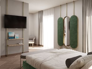 Junior Studio Suite, 1 Double Bed, Balcony, Partial Sea View | Minibar, in-room safe, soundproofing, bed sheets