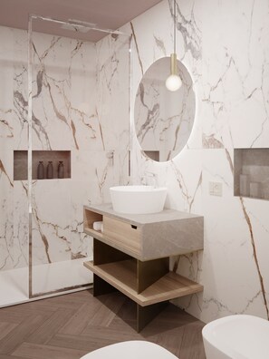 Douche, articles de toilette gratuits, sèche-cheveux, bidet