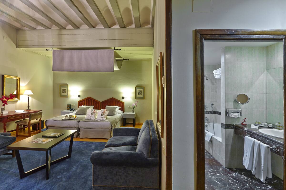 free toiletries, hair dryer, bidet, towels