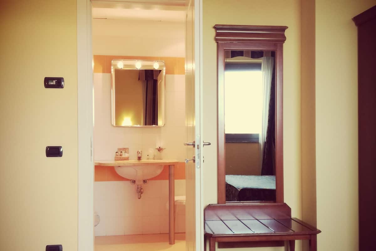 Tweepersoonskamer, voor 1 persoon (Room Only) | Badkamer | Een douche, gratis toiletartikelen, een haardroger, een bidet