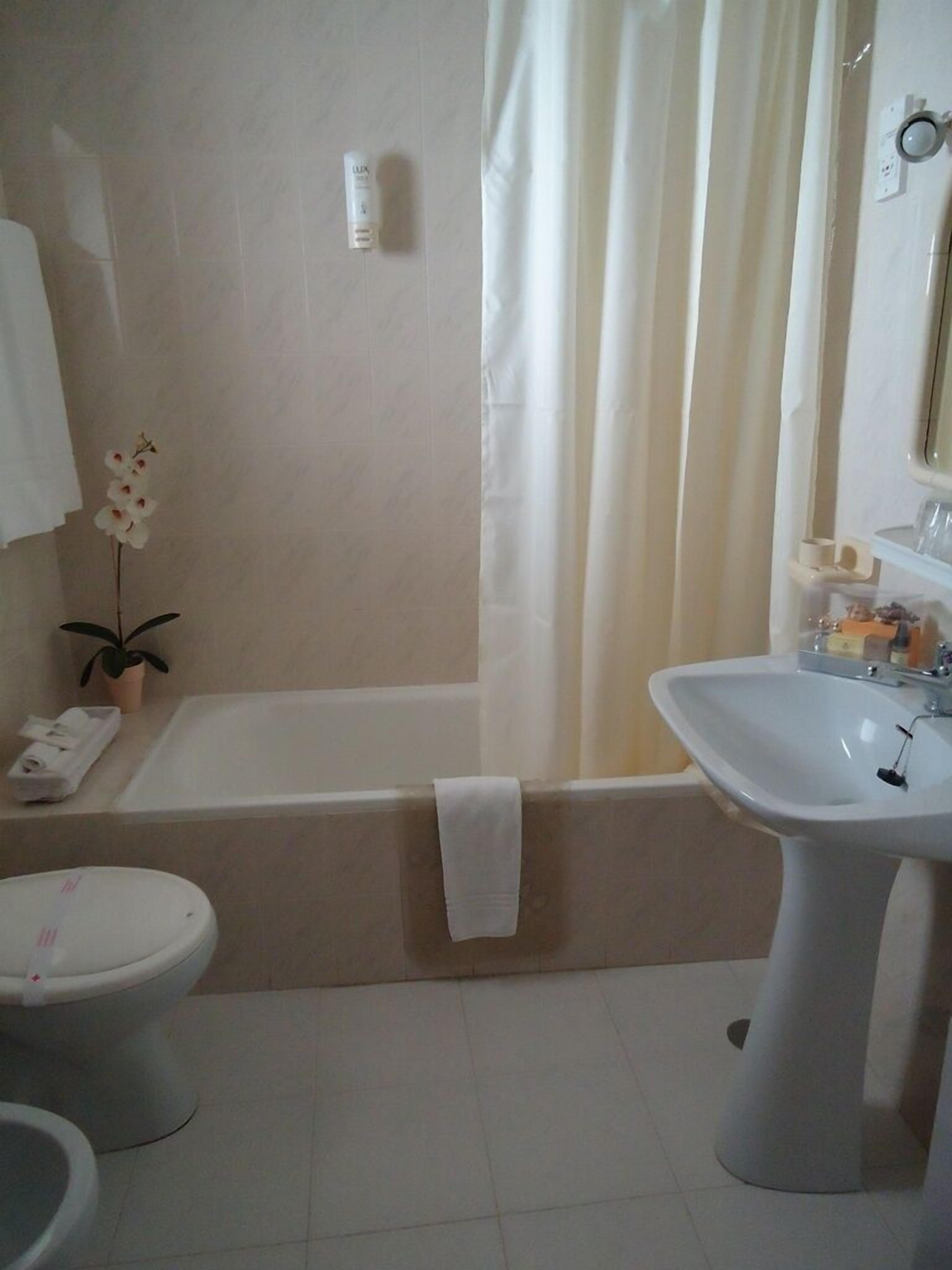 combined shower/bathtub, hair dryer, bidet, towels
