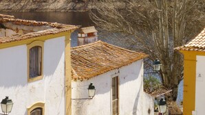 Un estrecho callejón con edificios de paredes blancas y techos de tejas tradicionales.