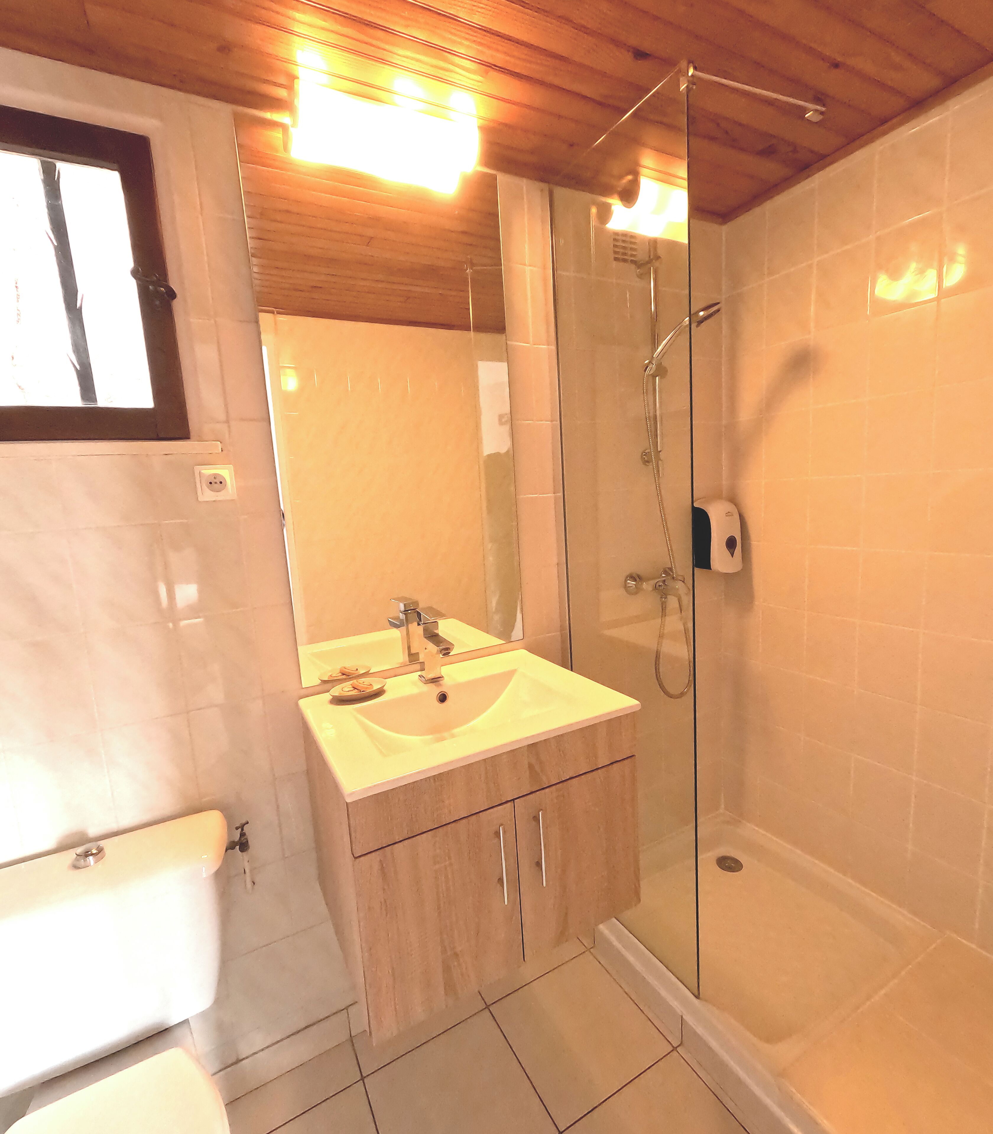 standard double room, sea view | bathroom | shower, hair dryer, towels