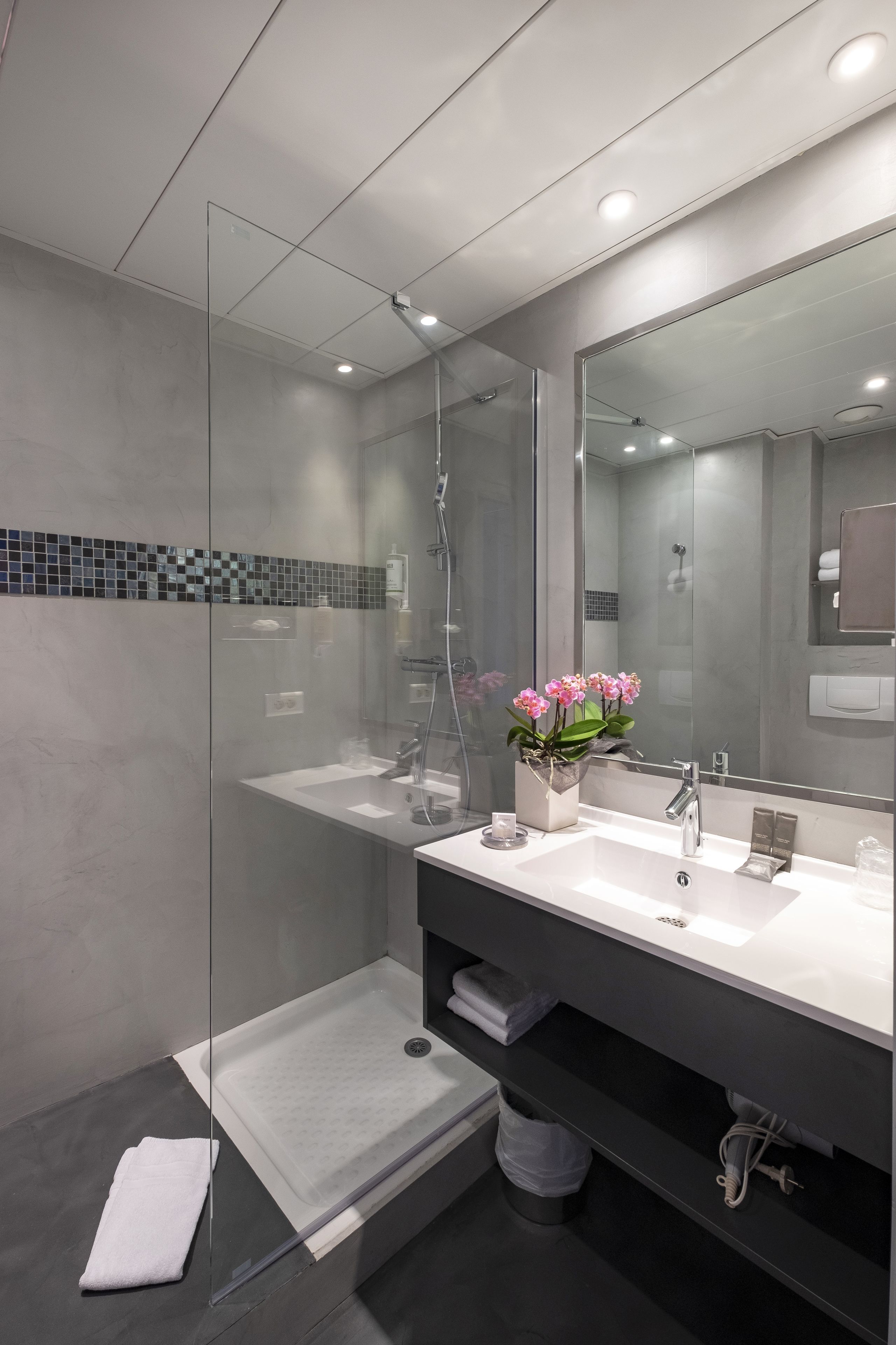 free toiletries, hair dryer, towels