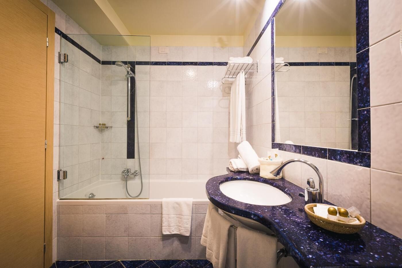 combined shower/bathtub, free toiletries, hair dryer, bidet