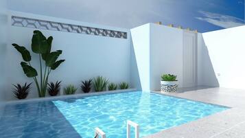 Grand Family Suite with Private Pool | Seprai katun Mesir, seprai premium, dan selimut bulu angsa