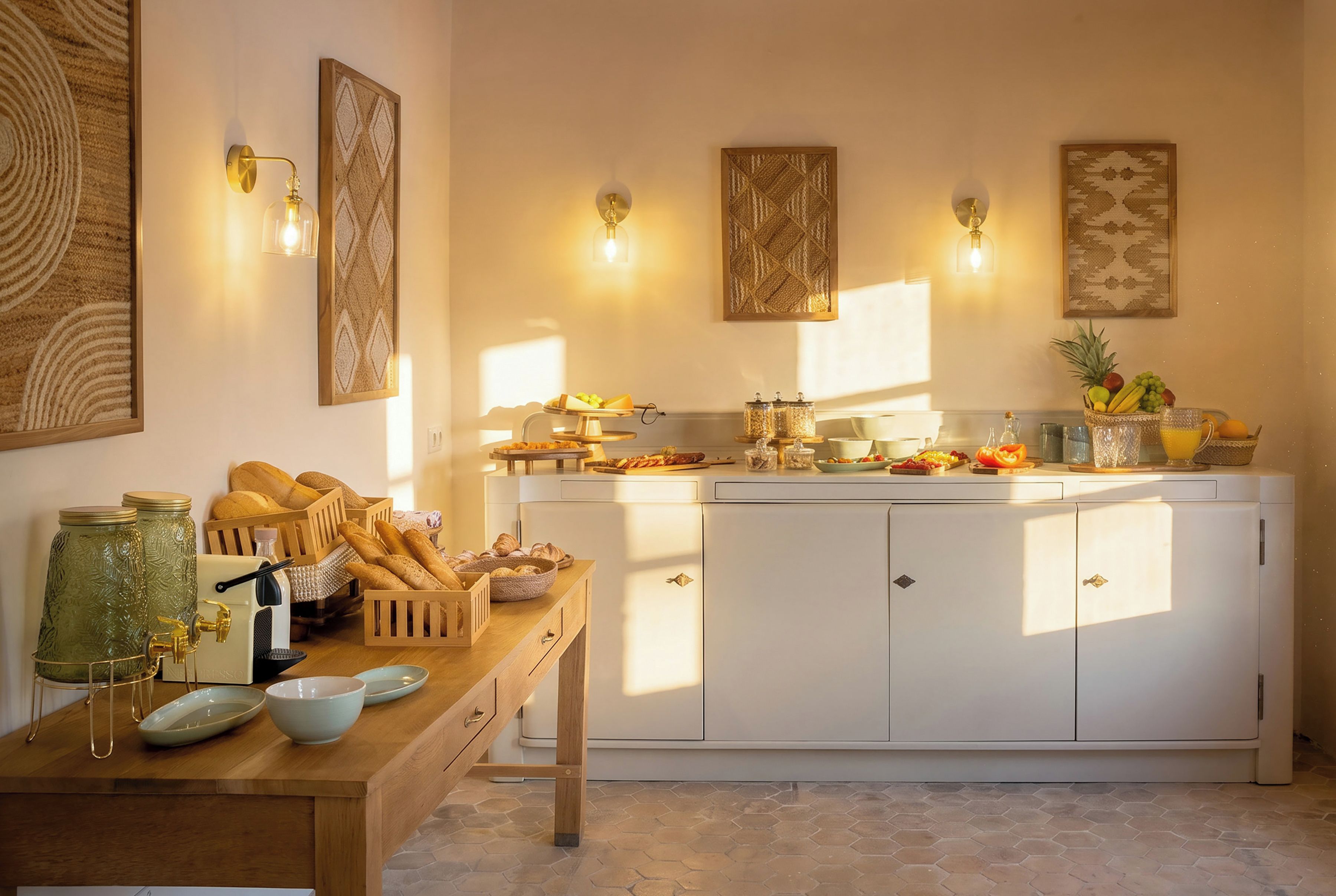 A kitchen with a central island, wooden cabinets, and a breakfast bar.