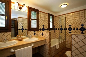Regadera, secadora de cabello, bidet, toallas 