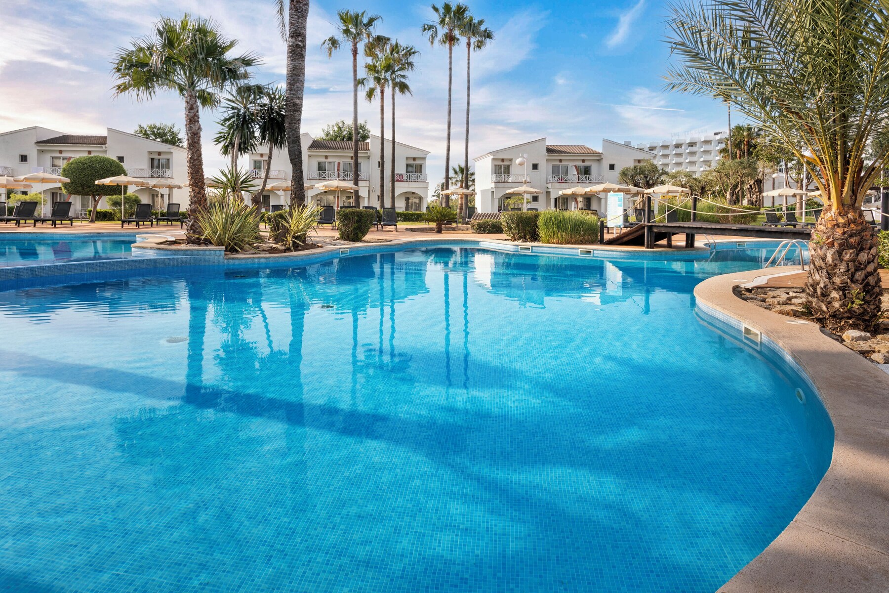 Outdoor pool, pool umbrellas, pool loungers