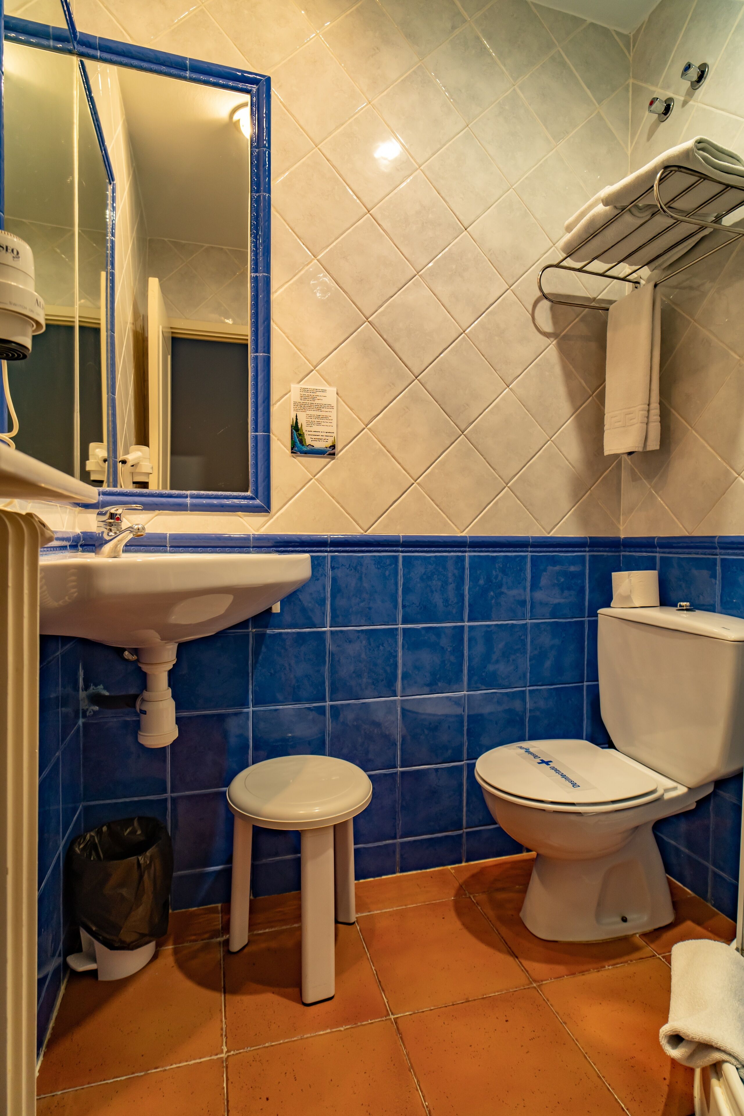 A bathroom with a sink, toilet, and mirror.