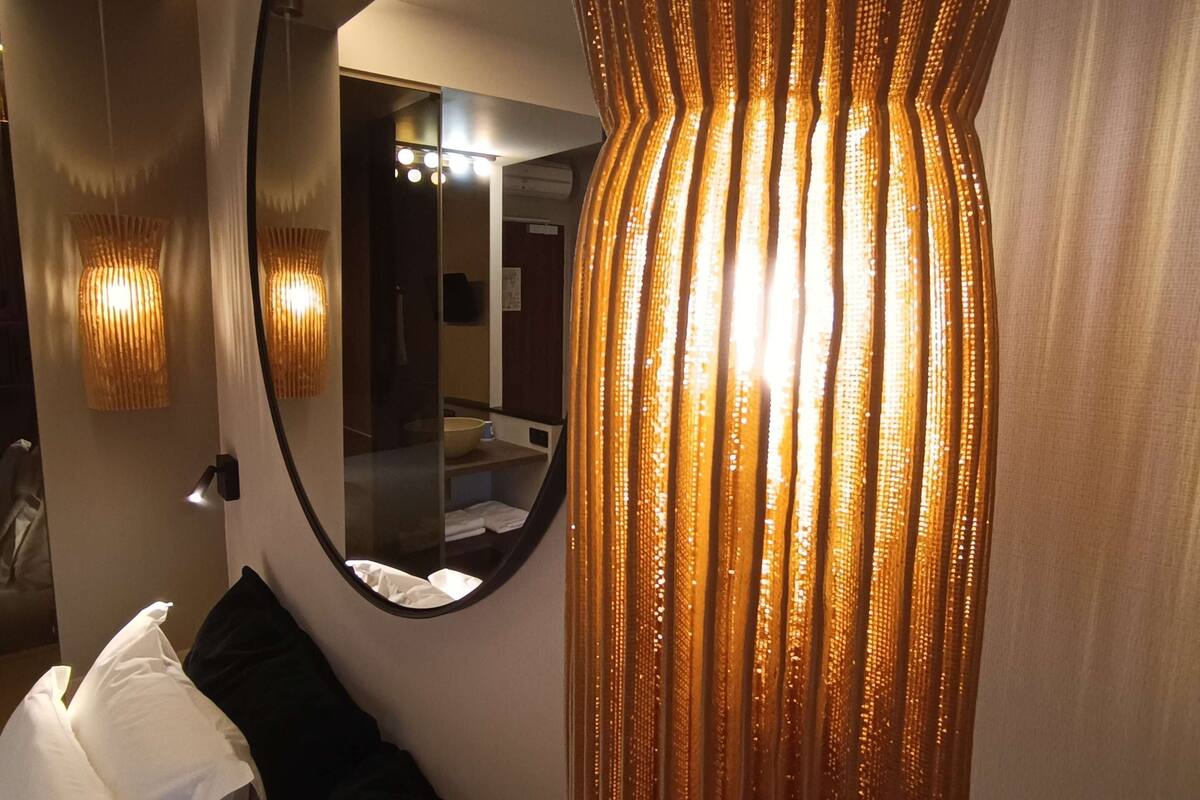 memory-foam beds, desk, blackout curtains, soundproofing