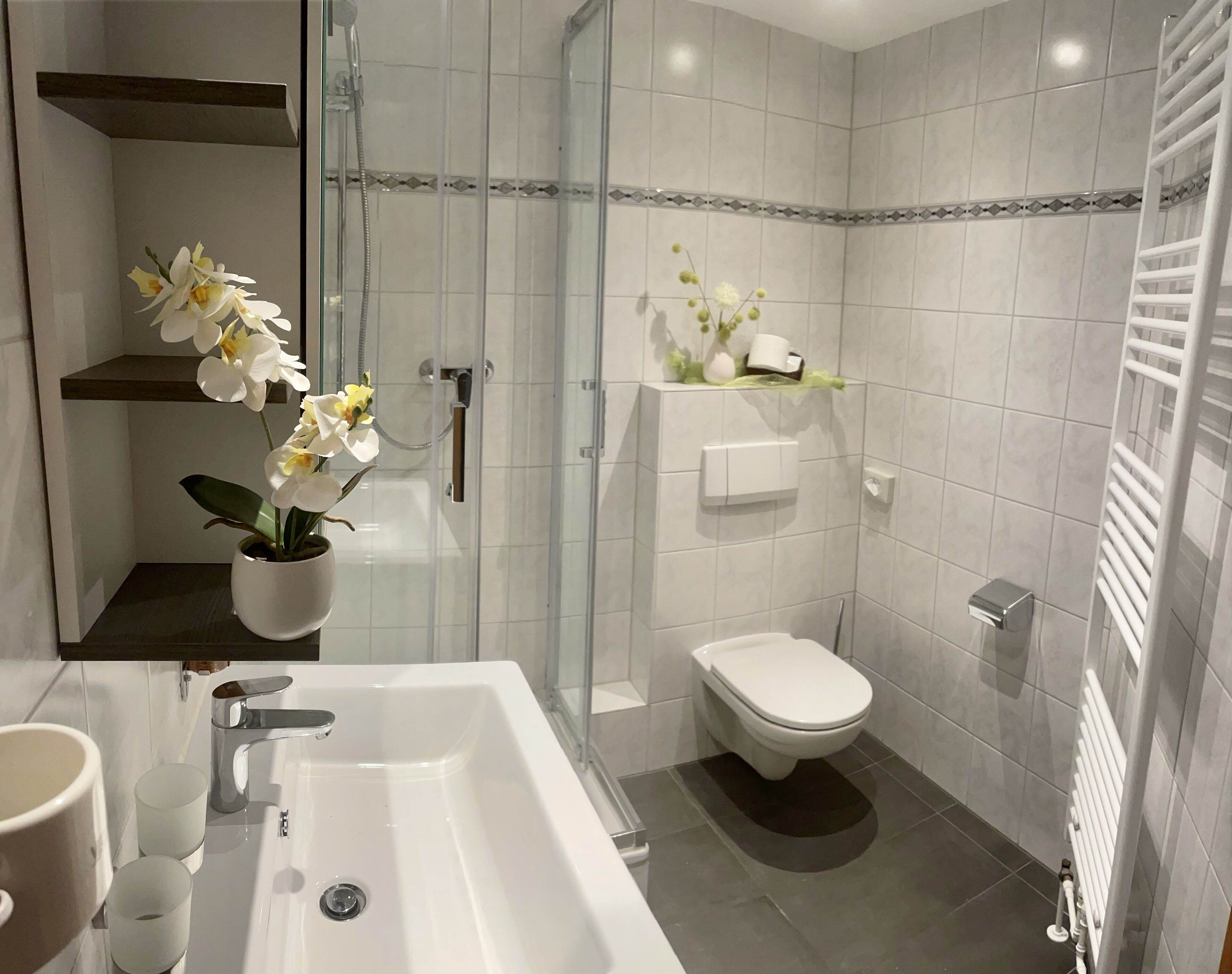 shower, free toiletries, hair dryer, towels