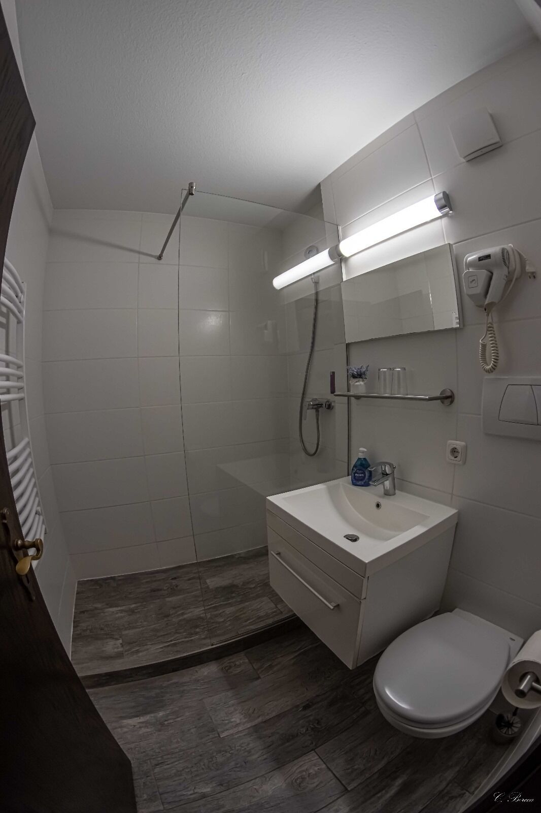 twin room | bathroom | shower, hair dryer, towels