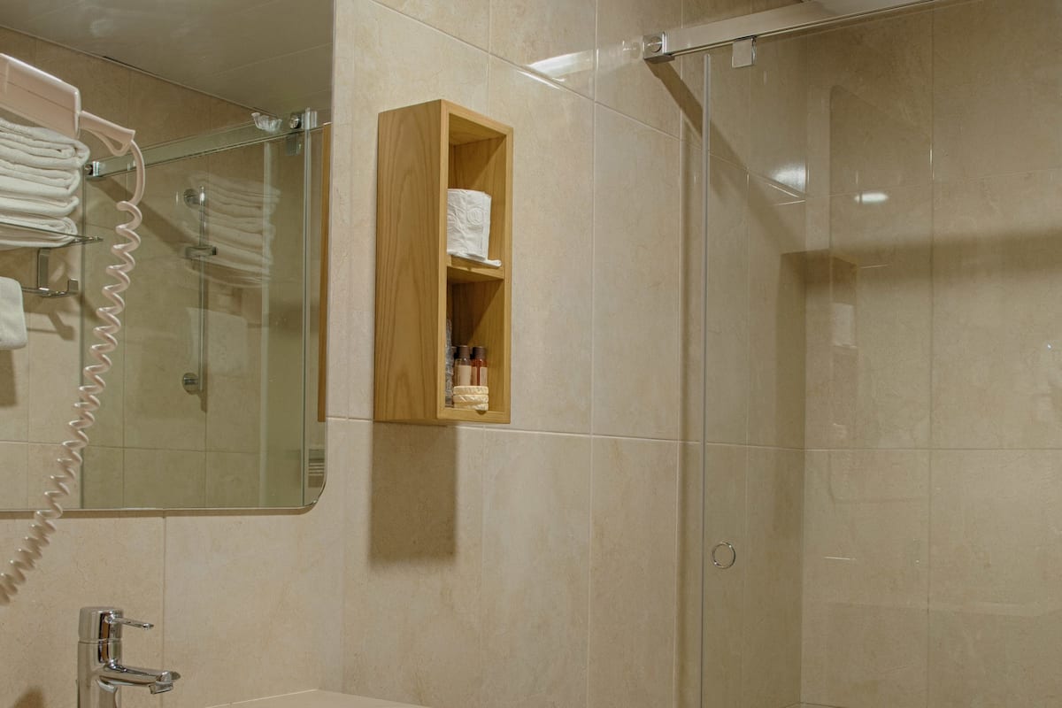 Ducha, secador de pelo y toallas