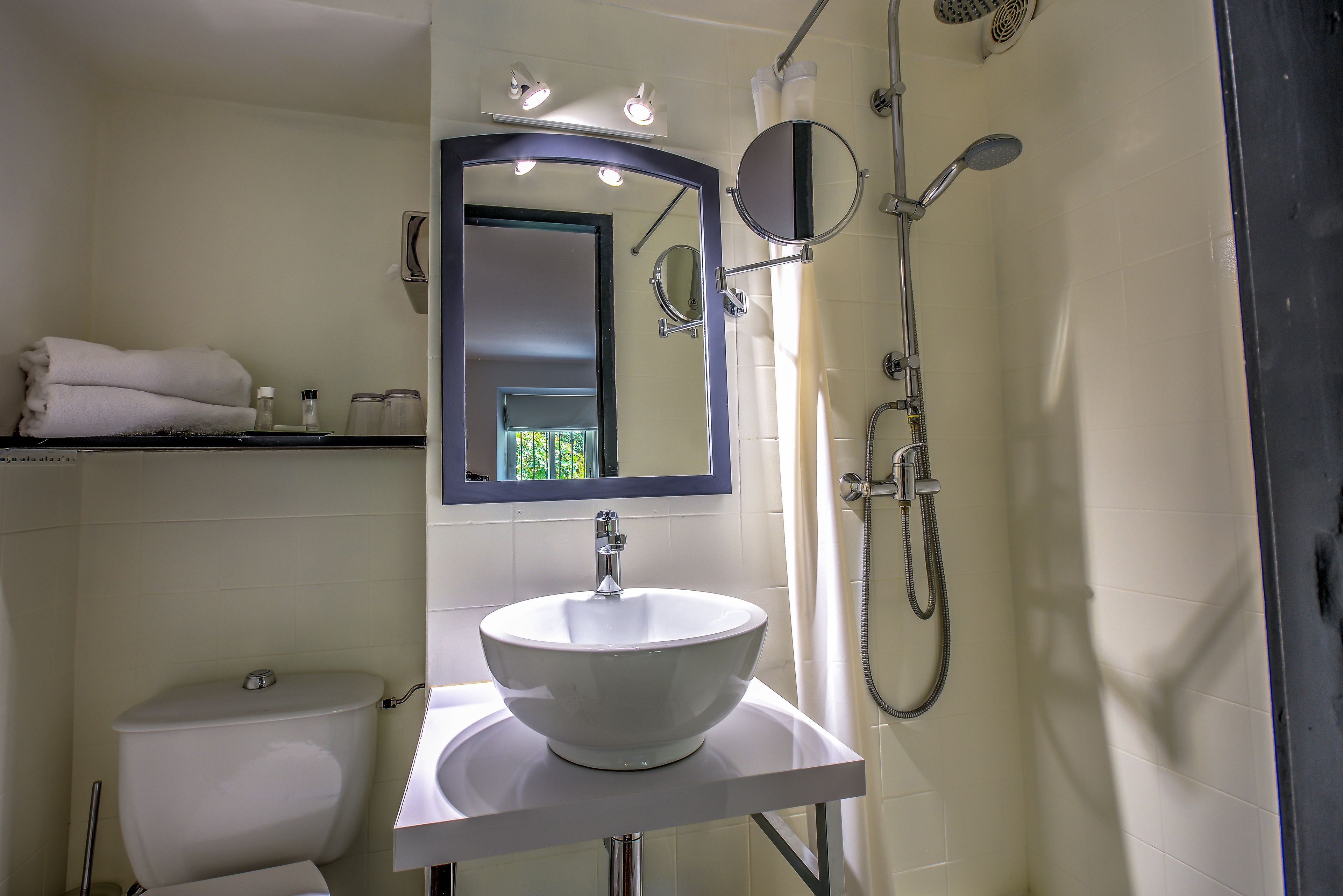 classic double room (small) | bathroom | hair dryer, towels