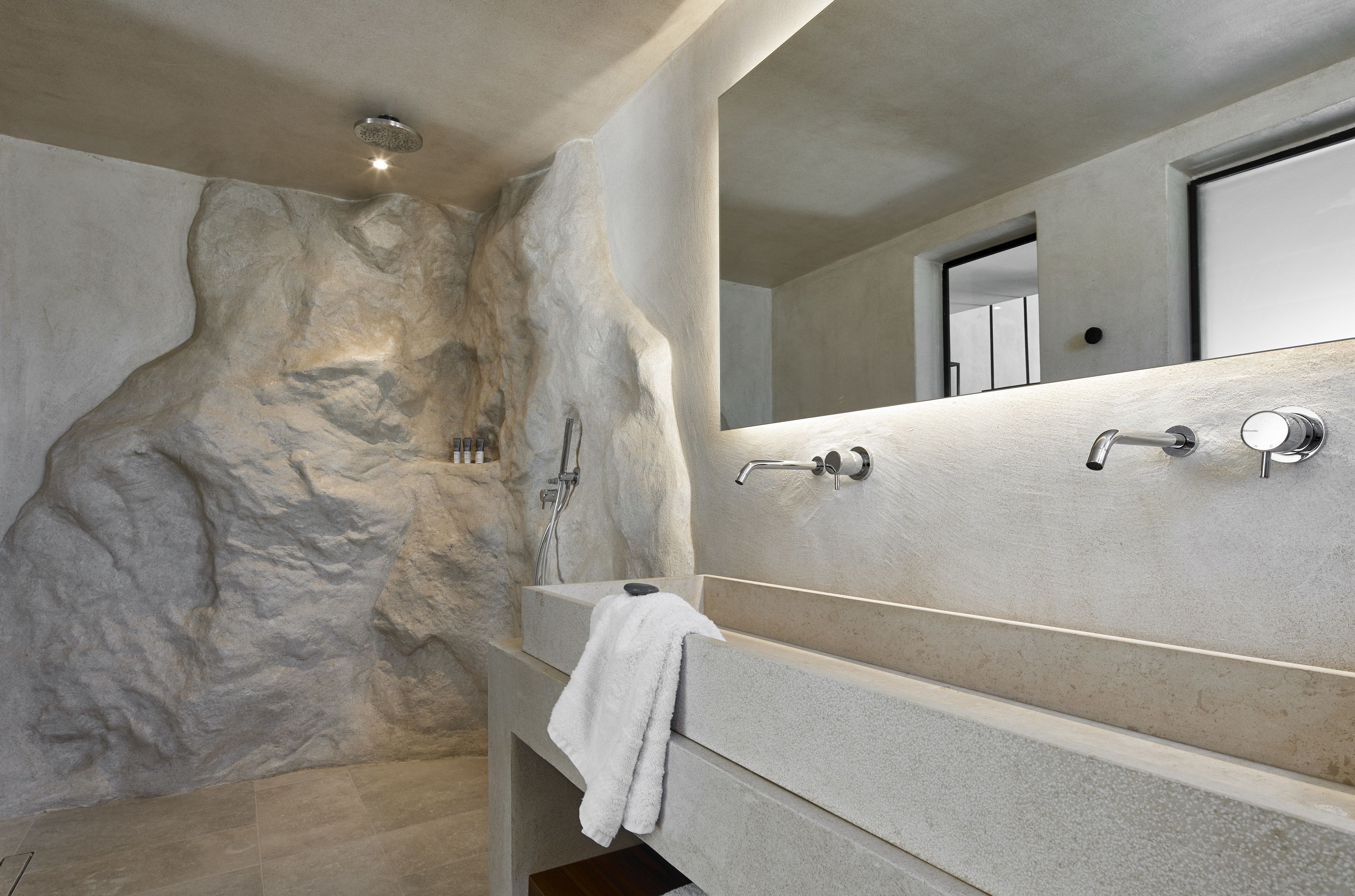 supreme maisonette with private plunge pool | bathroom | shower, rainfall showerhead, hair dryer, towels