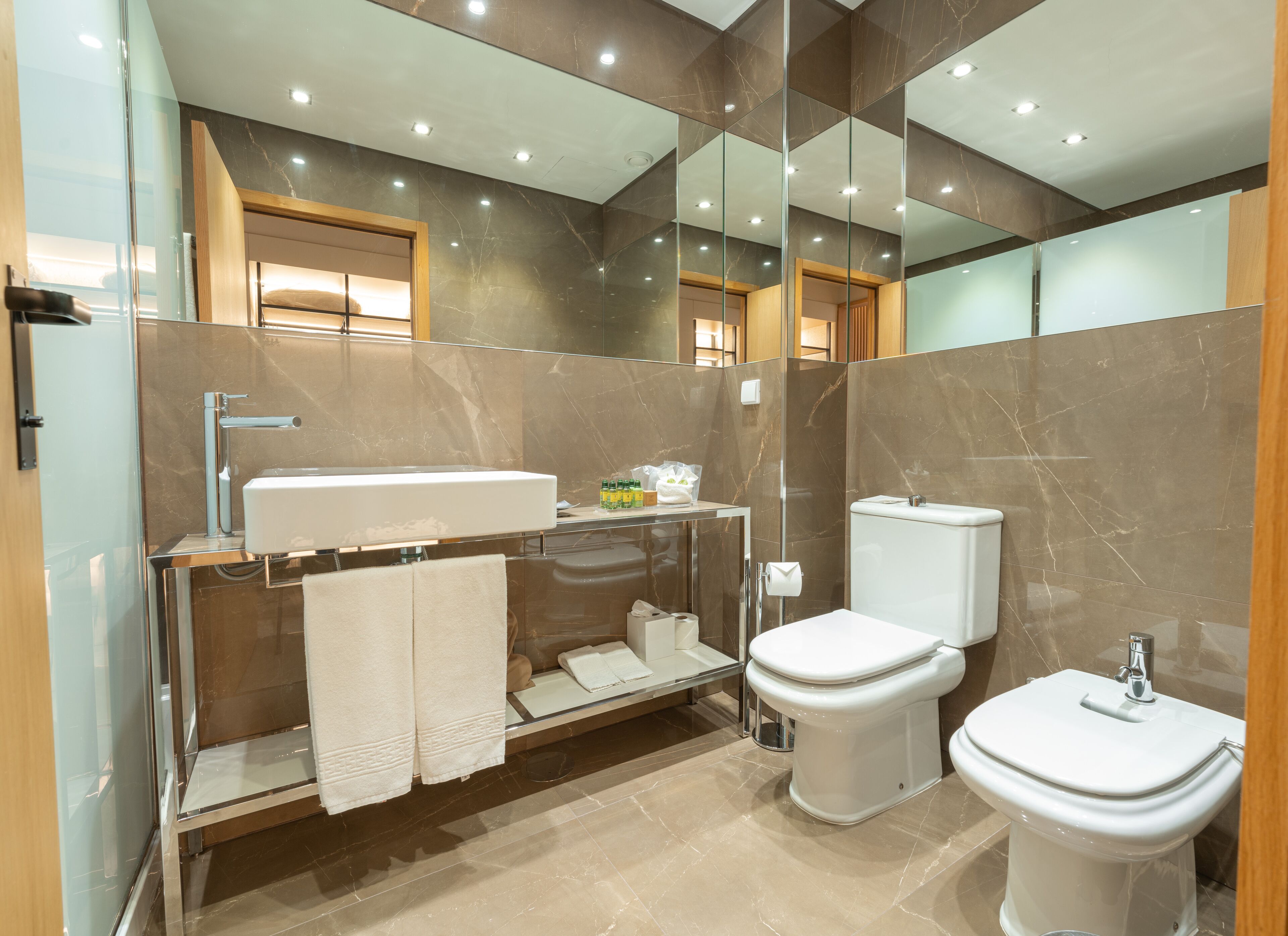 hair dryer, bidet, towels