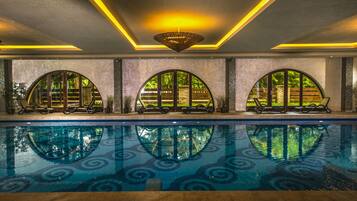 Indoor pool, open 6:00 AM to 9:00 PM, sun loungers