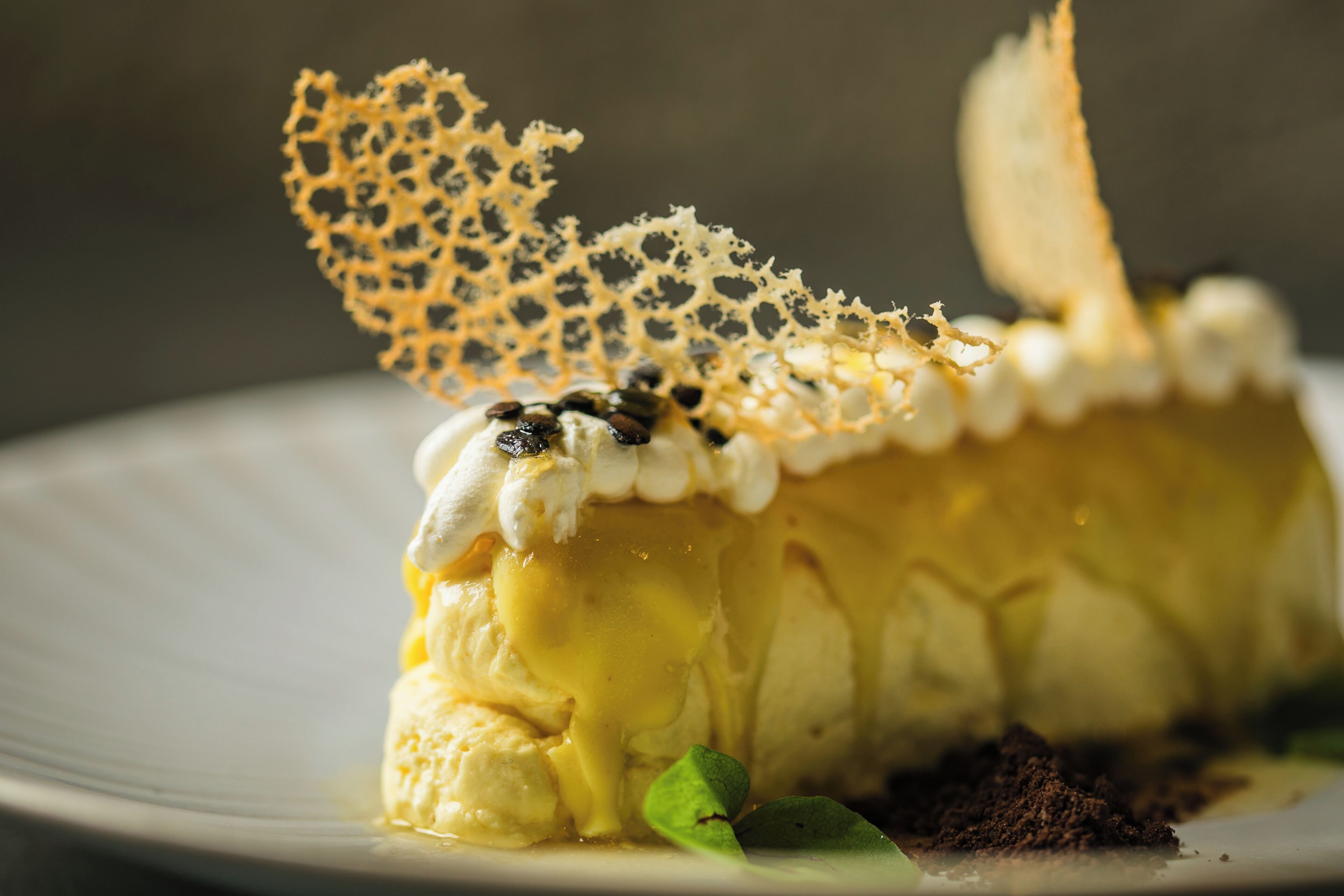 A dessert on a plate.