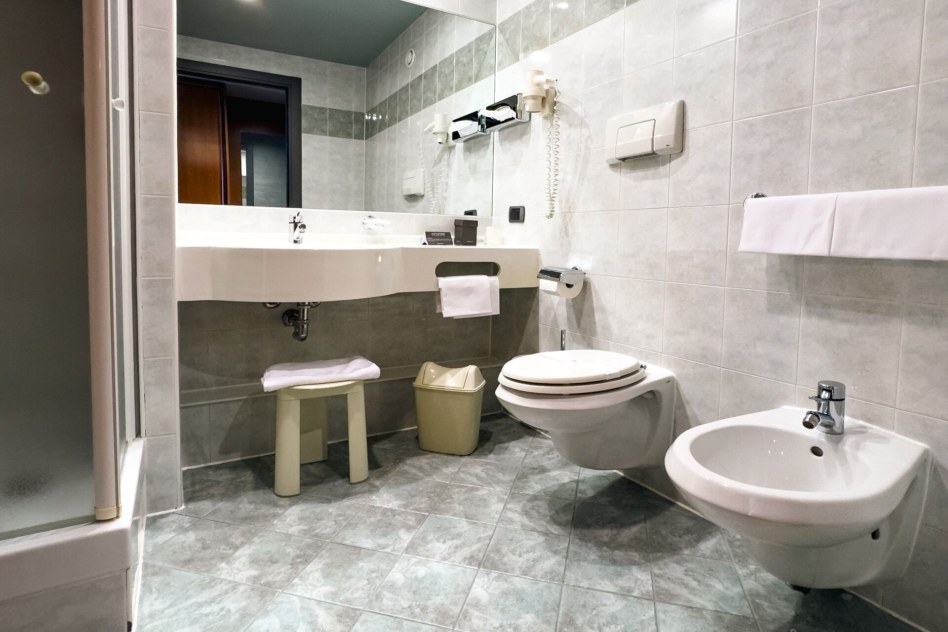 hydromassage showerhead, free toiletries, hair dryer, bidet