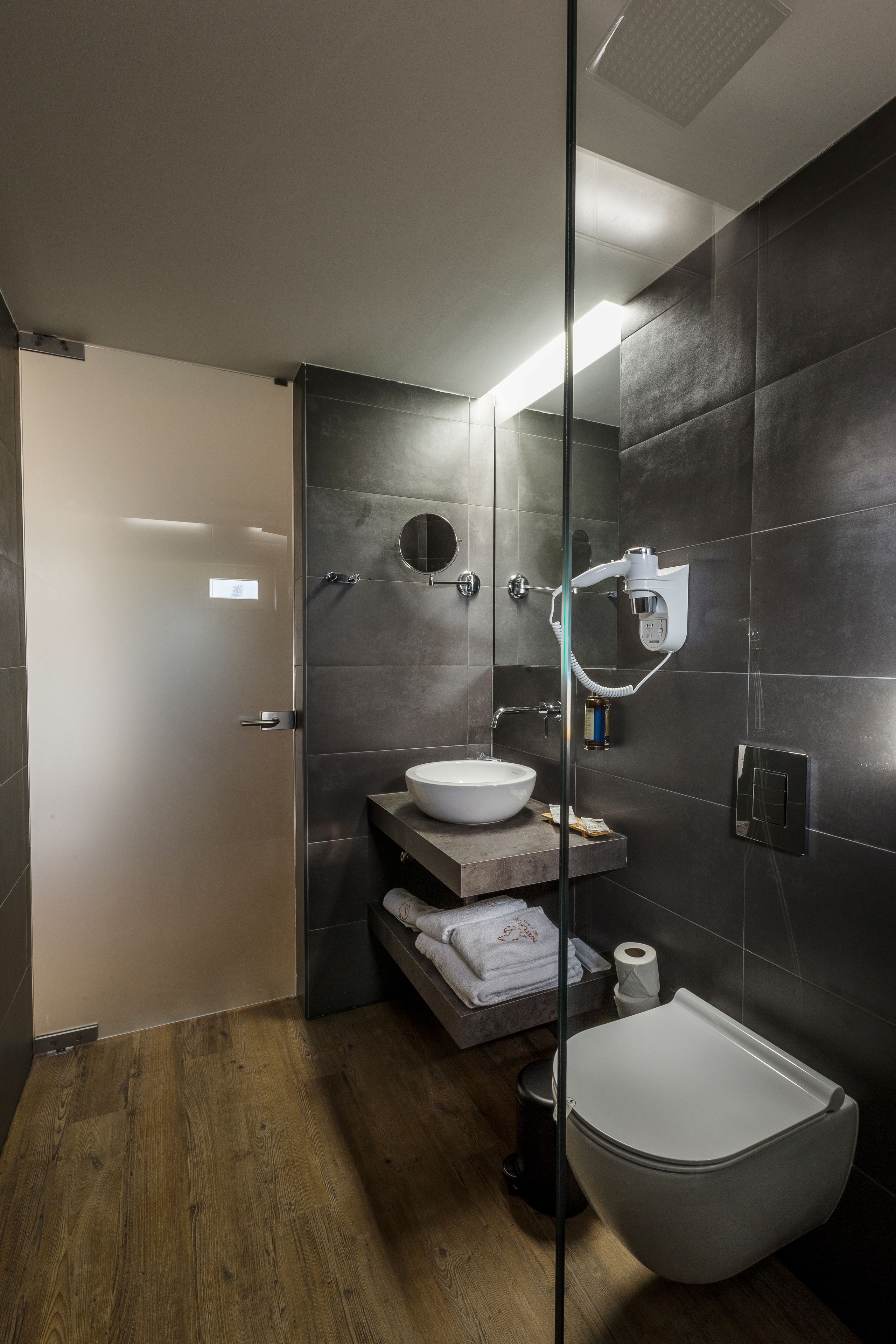 combined shower/bathtub, free toiletries, hair dryer, bathrobes