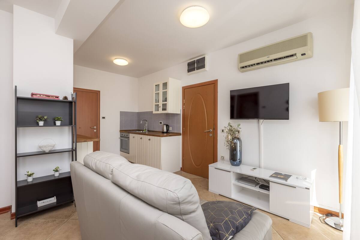 family apartment | living room | 70-cm lcd tv with satellite channels, tv, toys