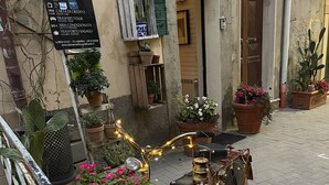 A bicycle with lights and flowers, parked on a cobblestone street. - Casa Patronale Tipica Siciliana Home B&B TreMetriSoprailCielo camere con vista, colazione terrazzo panoramico (Caltagirone)