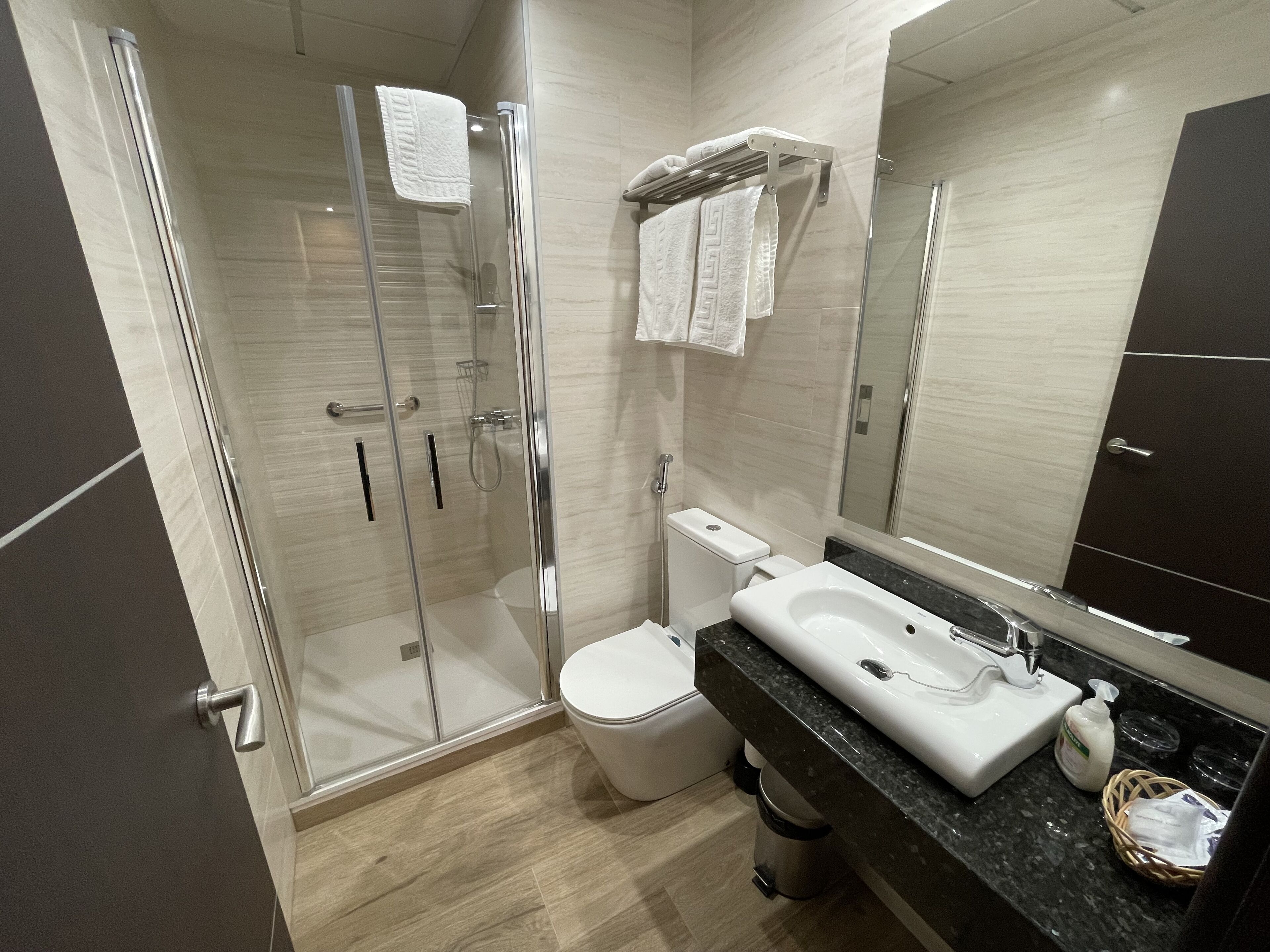 free toiletries, hair dryer, towels