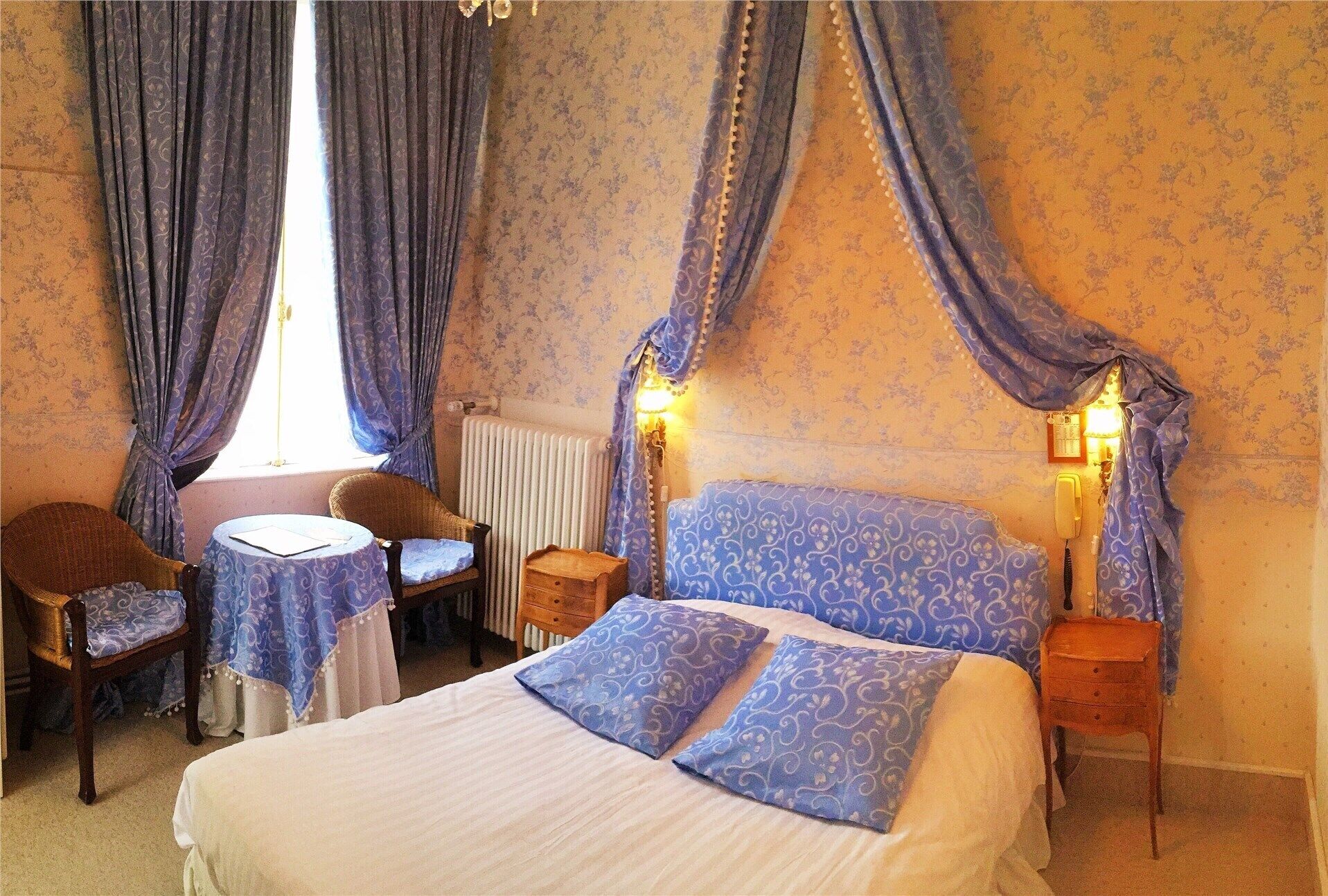 Premium bedding, desk, laptop workspace, soundproofing