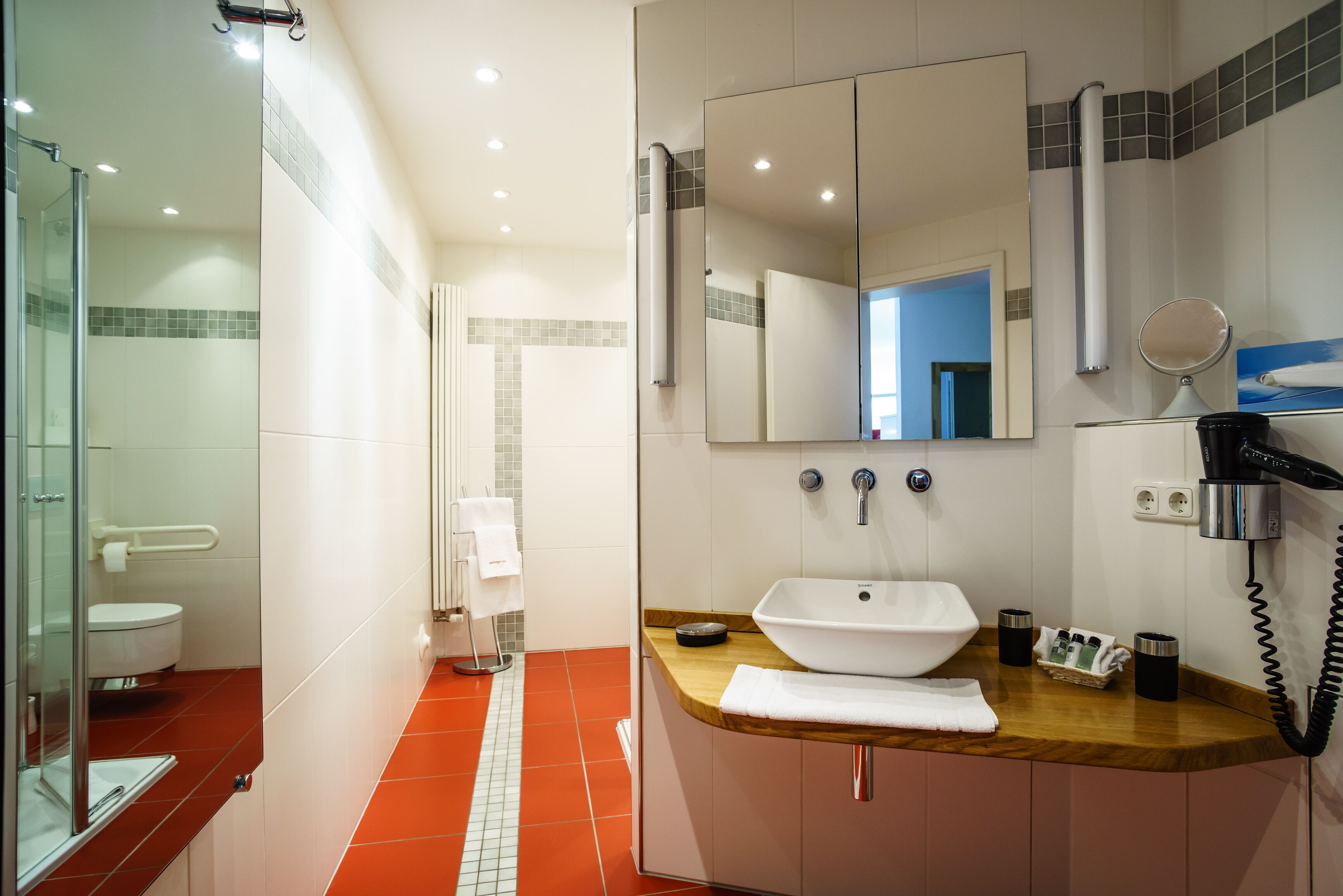 shower, free toiletries, hair dryer, bathrobes