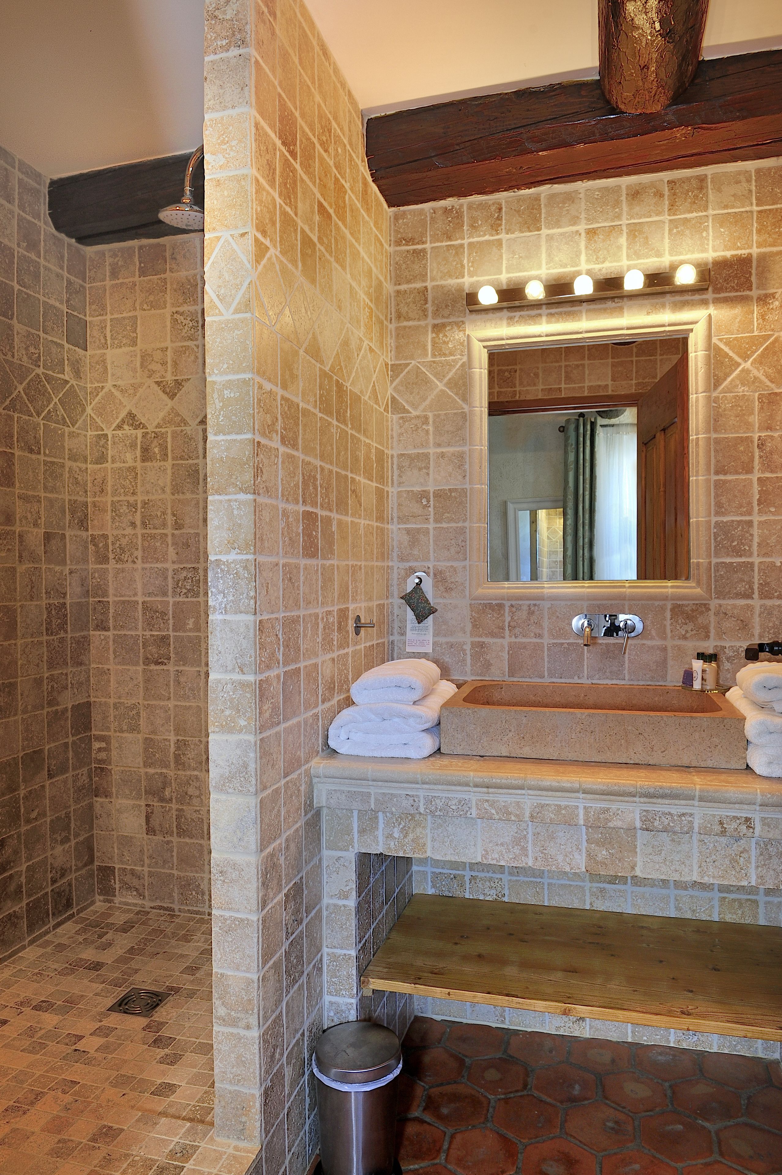 comfort room | bathroom | designer toiletries, hair dryer, towels