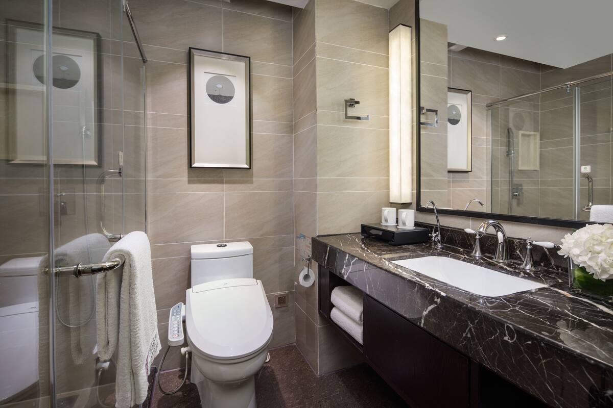 free toiletries, hair dryer, slippers, towels