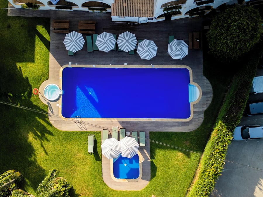 2 outdoor pools, pool umbrellas, pool loungers