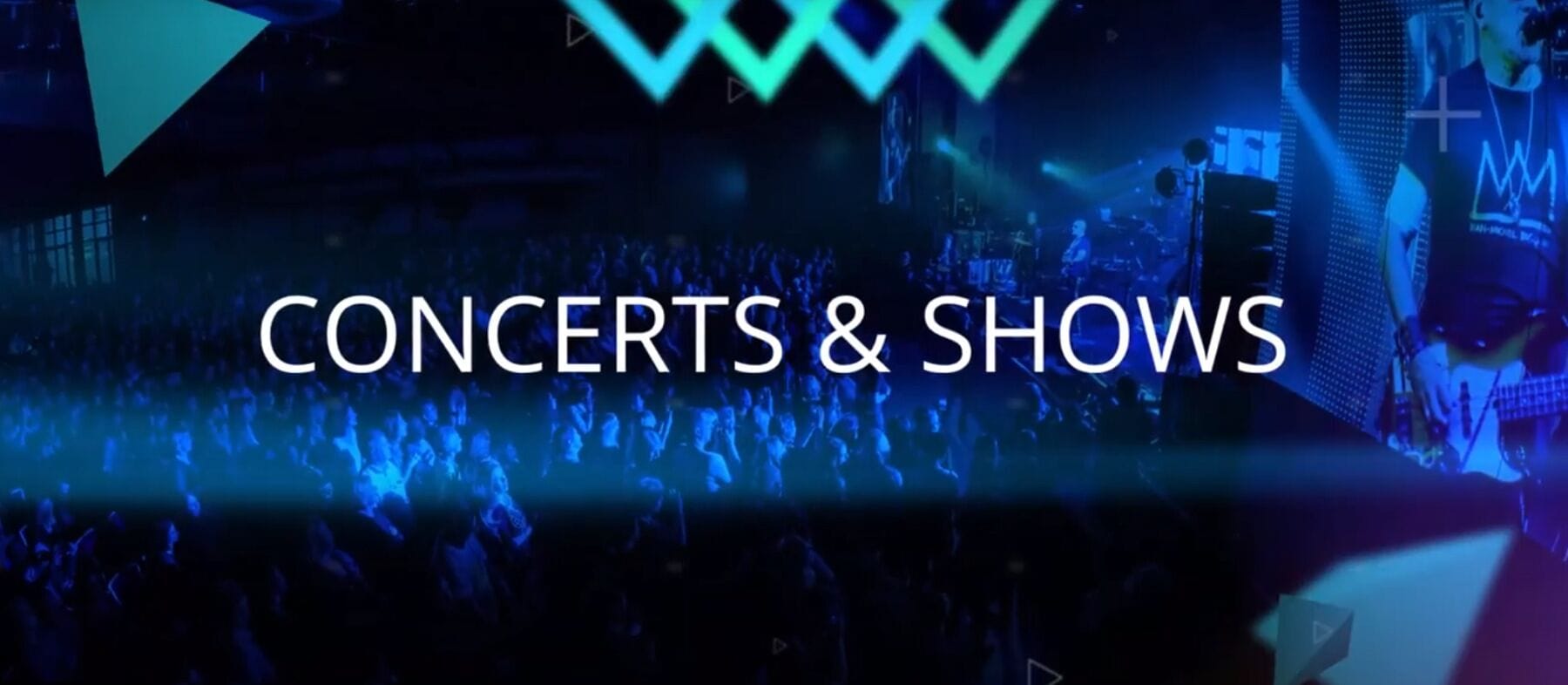 Scena di un concerto con il testo 'CONCERTS & SHOWS' ben visibile.