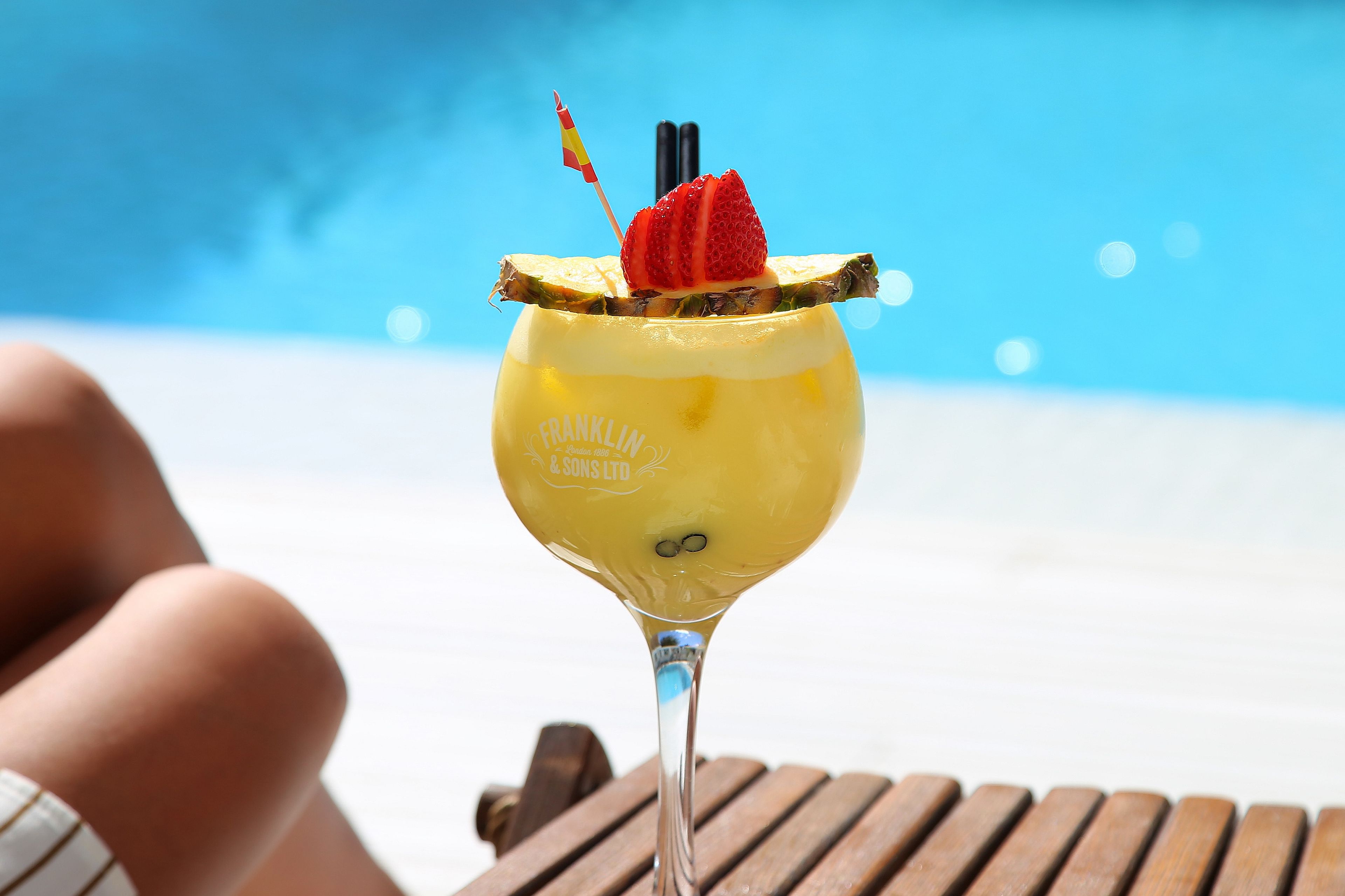 seasonal outdoor pool, pool umbrellas, pool loungers