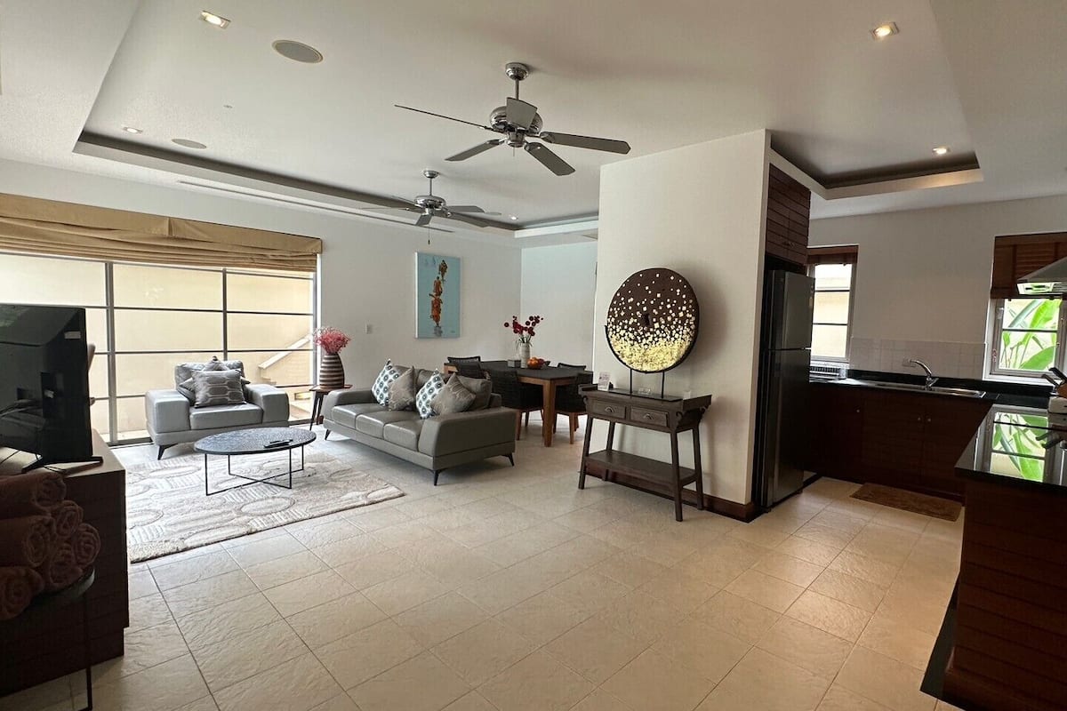 villa, 3 bedrooms, private pool | living area | plasma tv, dvd player