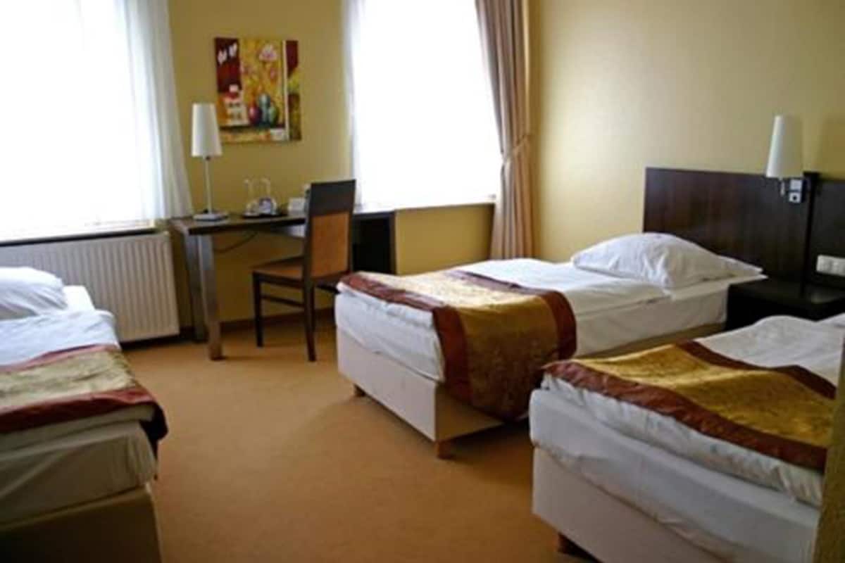 Driepersoonskamer | Een minibar, een bureau, een strijkplank/strijkijzer, extra bedden
