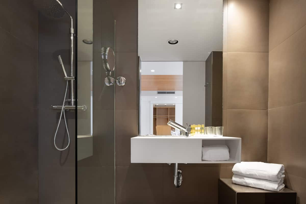 premium double room | bathroom | eco-friendly toiletries, hair dryer, towels