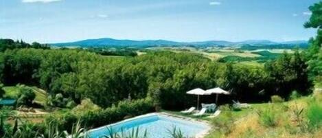 Seasonal outdoor pool, a rooftop pool, pool umbrellas, sun loungers