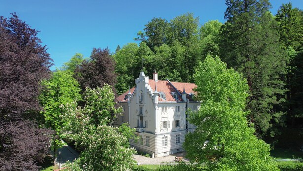 A large, historic building with a red-tiled roof, surrounded by lush greenery and trees. - Depandance Vila Higiea - Terme Dobrna (Dobrna)