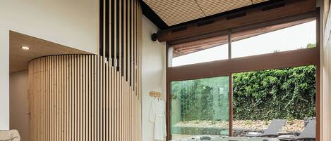 Sauna, hot tub, body treatments, prenatal massages, sports massages