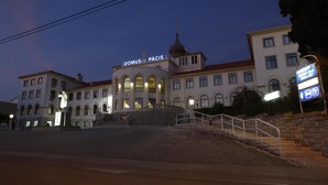 A large building with a dome and arched windows, labeled "DOMUS PACIS." - Domus Pacis Fatima Hotel (Ourem)