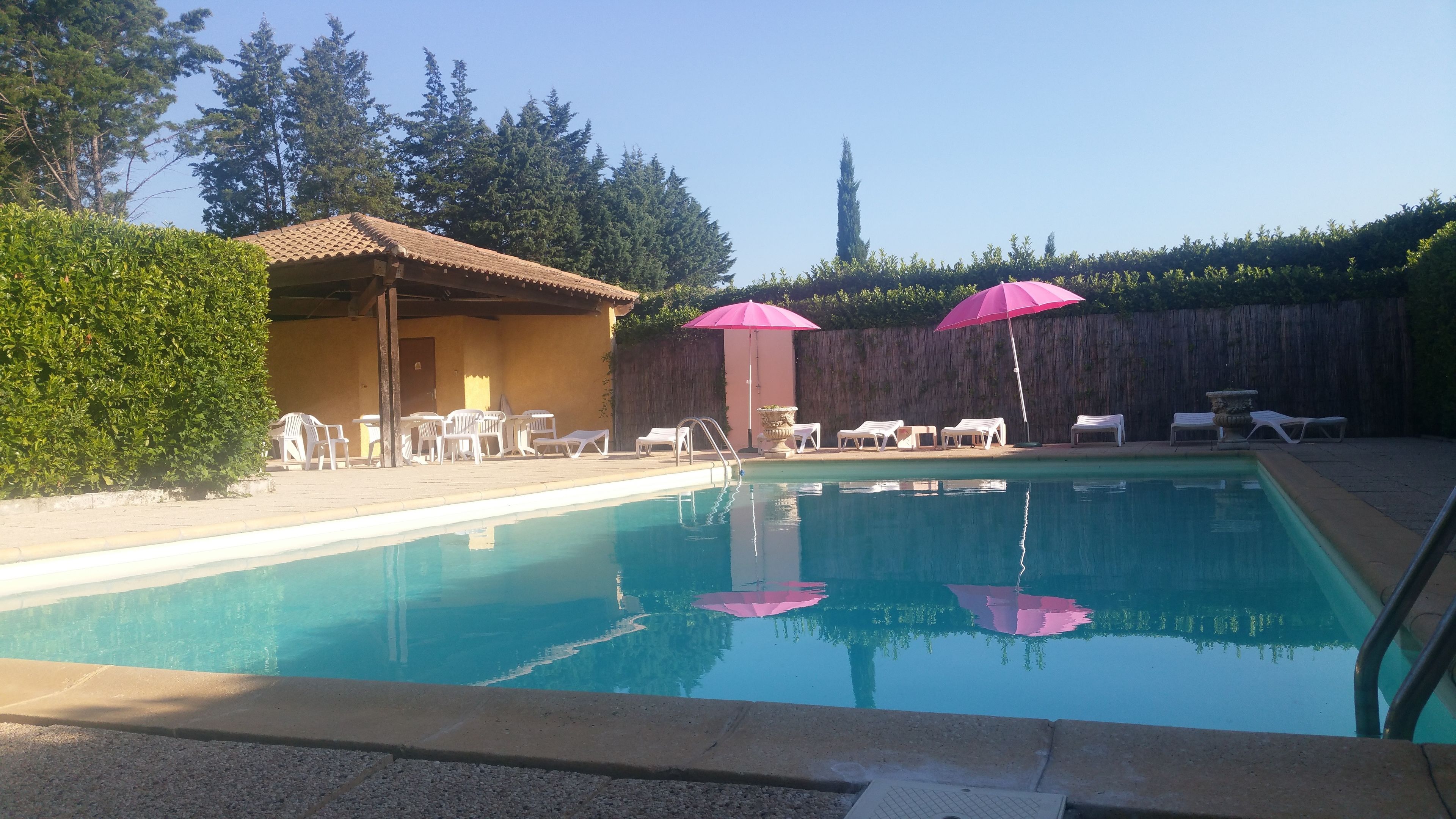 seasonal outdoor pool, pool loungers