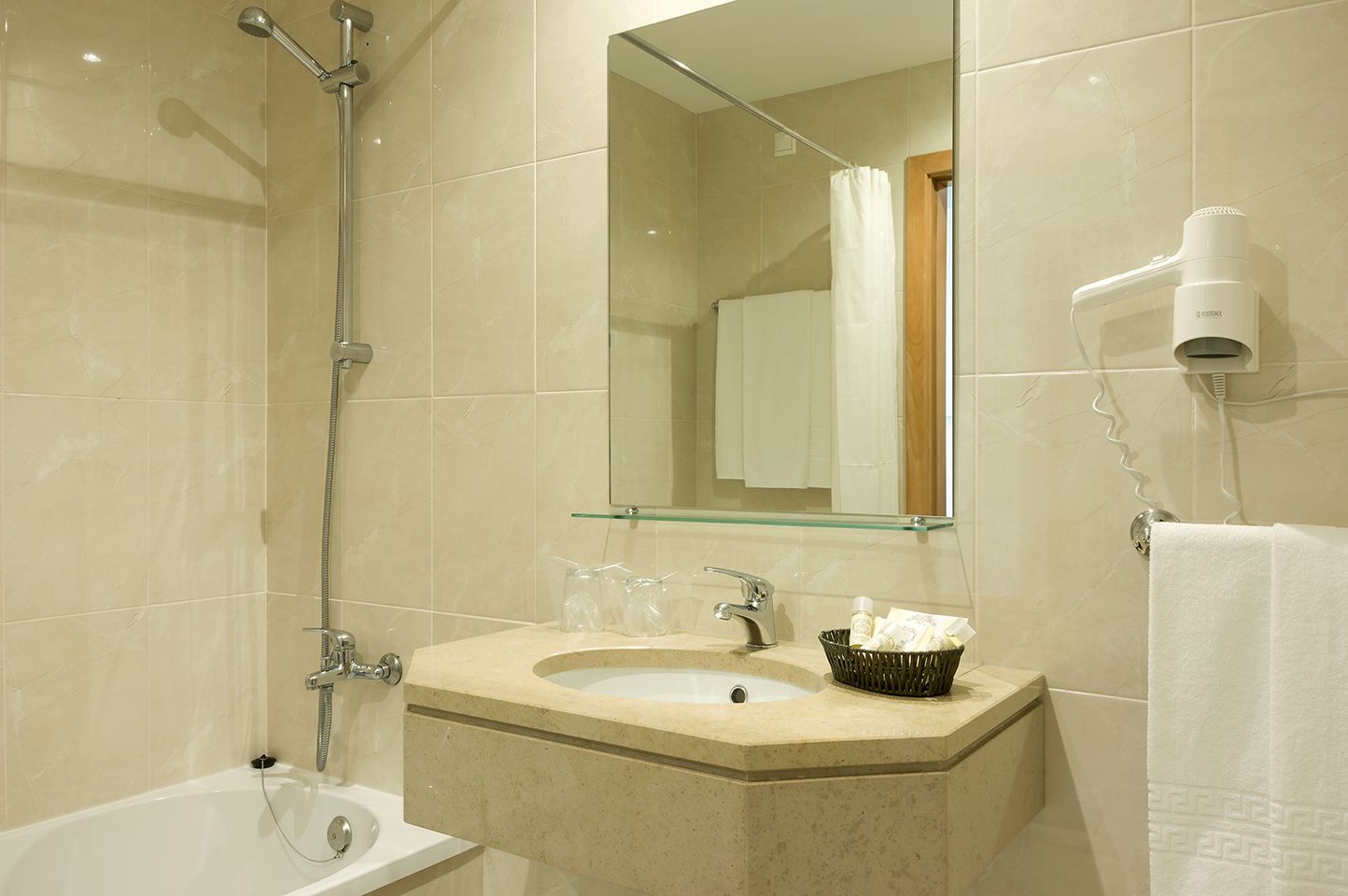 free toiletries, hair dryer, towels, soap