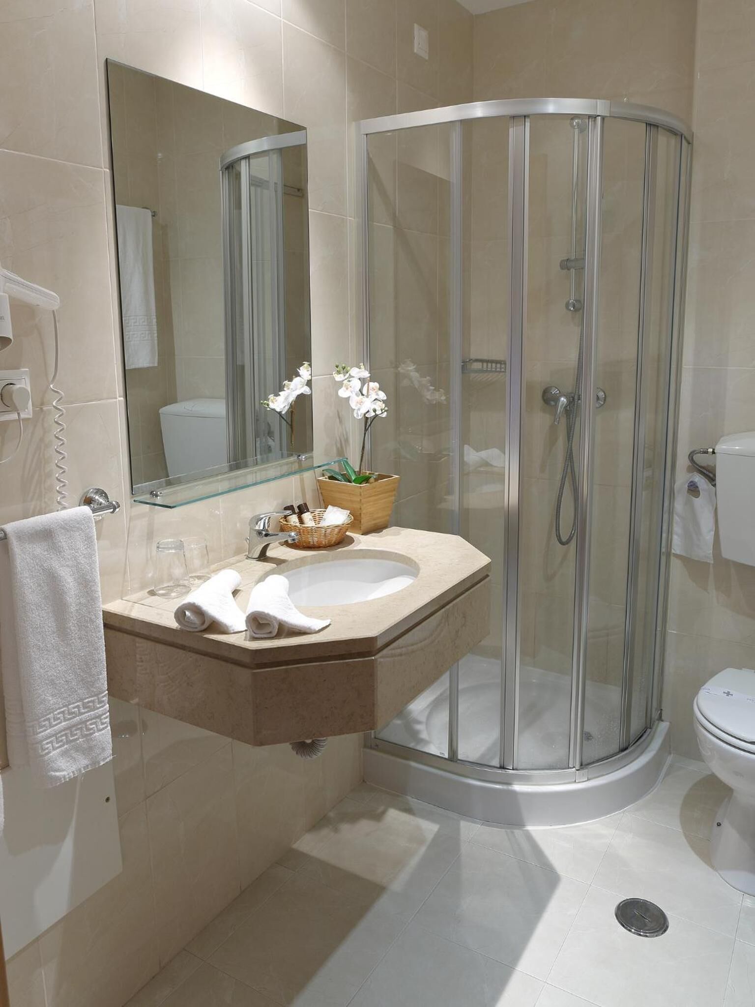 free toiletries, hair dryer, towels, soap