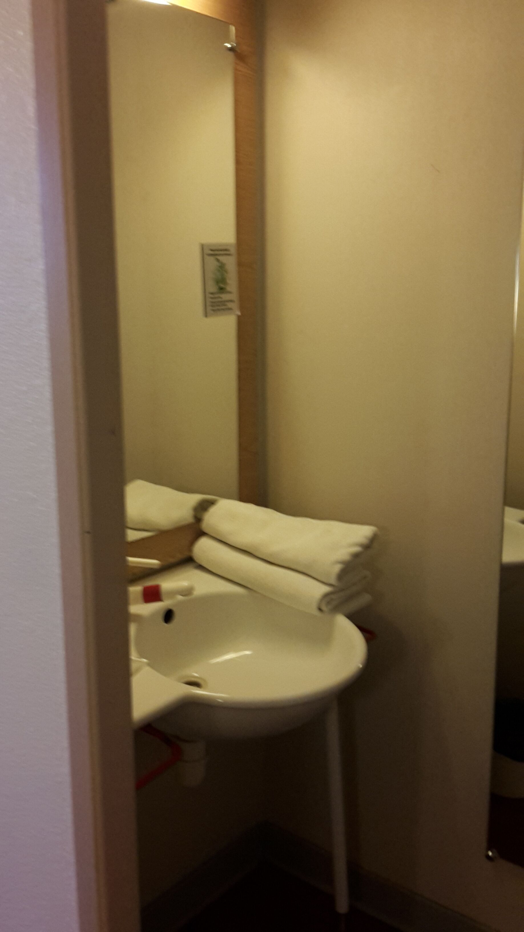 A small bathroom with a white sink, a toilet, and a mirror.