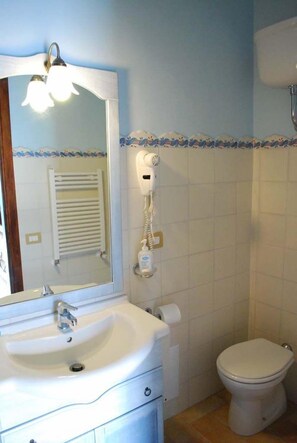 Combined shower/bathtub, hair dryer, bidet